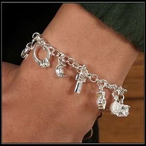 New Silver Celestial & Love Faith Charm Cross Heart Moon Crystal Dangle Bracelet